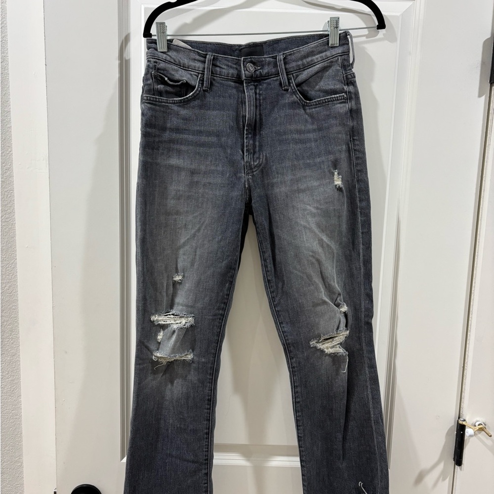 MOTHER Gray Distressed Straight Leg Jeans
